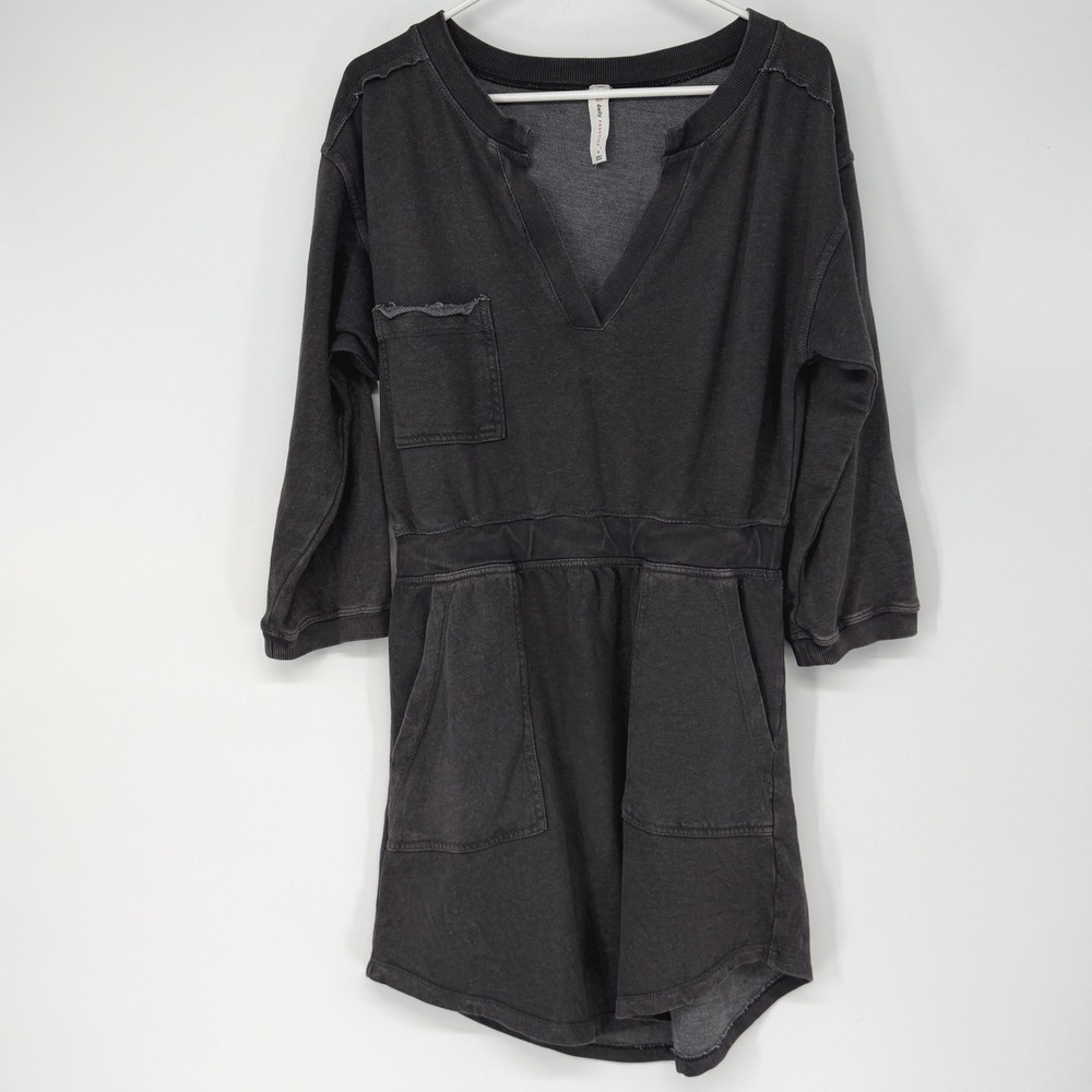 Daily Practice by Anthropologie Black Wash V-Neck French Terry Mini Dress‎ Small